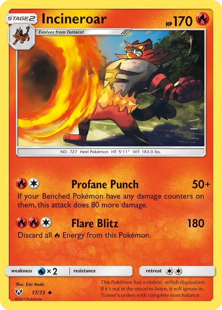 Incineroar, card 17 from Shining Legends